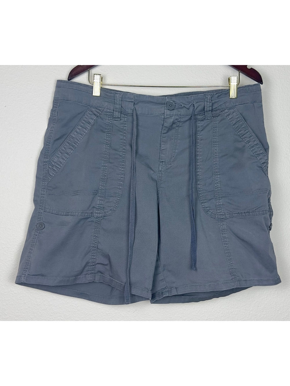 Women’s Cargo Shorts Size 14 Gray Blue Utility Stretch Bermuda Shorts